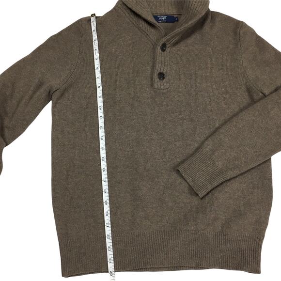 J. Crew Sweater 100% Lambswool Shawl Collar Mens Medium Brown Ribbed Trim Button - Picture 4 of 9